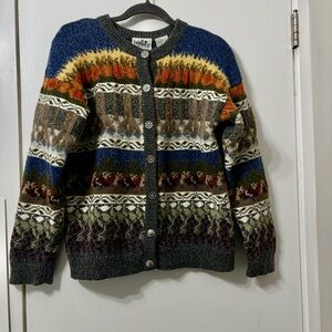 Northern Reflections Multi-Color Patterned Wool Blend Cardigan
